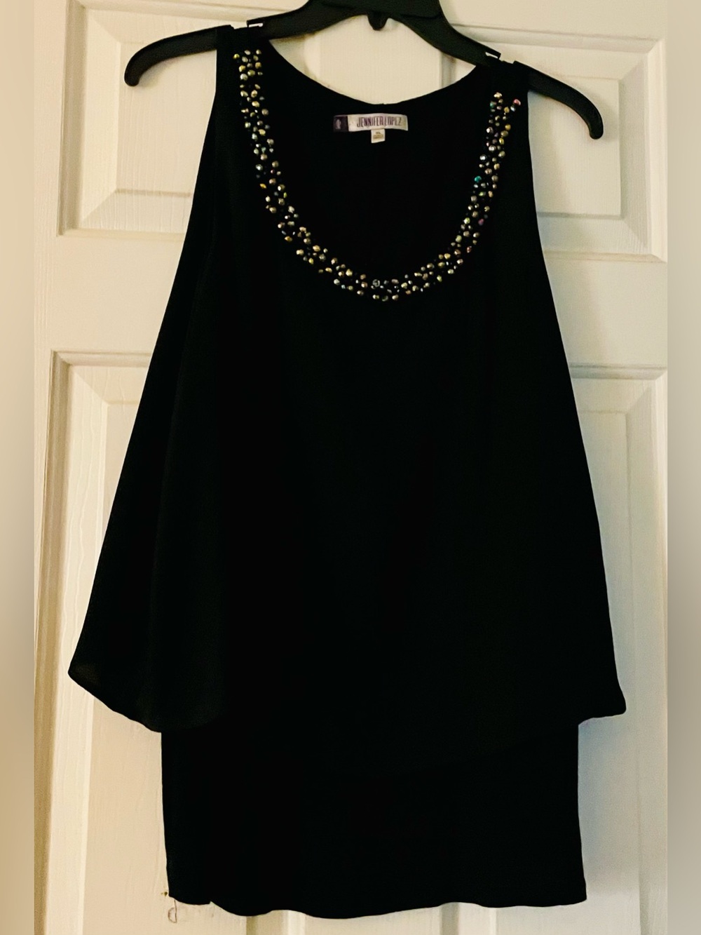 Jennifer Lopez Black Beaded Sleeveless Dressy Top